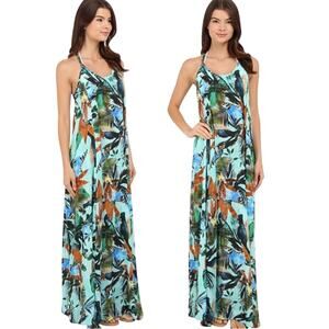 Vitamin A Flute' Floral Print Cover-Up Tropical Vacation Maxi Dress Size Medium